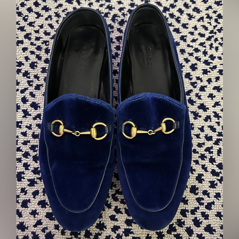 Gucci Jordaan Blue Suede Loafers (resoled bottoms)